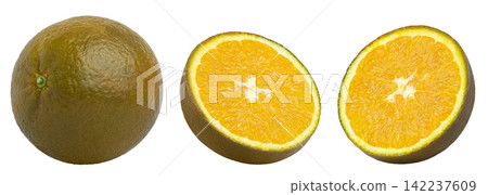 Chocolate orange fruit collection without shadow. Whole chocolate orange citrus fruit and half of chocolate orange isolated. Chocolate orange fruit collection without shadow. Whole chocolate orange citrus fruit and half of chocolate orange isolated. 142237609