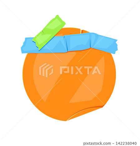 Paper note with adhesive tape. Orange background scotch tape for reminder. Paper note with adhesive tape. Orange background scotch tape for reminder. 142238040