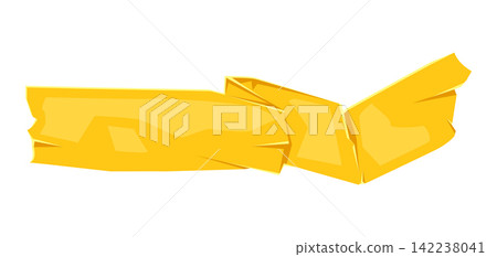 Adhesive tape horizontal yellow piece. Crumpled duct scotch tape for photo collage. Adhesive tape horizontal yellow piece. Crumpled duct scotch tape for photo collage. 142238041