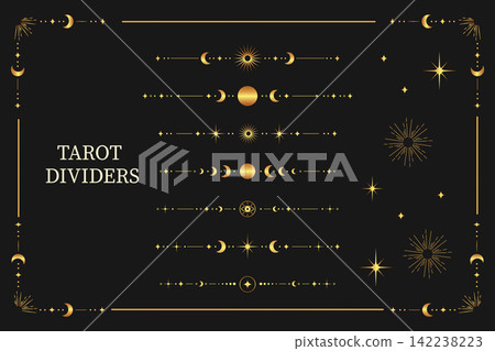 Golden tarot dividers and separators with celestial moon and star frame Golden tarot dividers and separators with celestial moon and star frame 142238223
