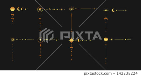 Golden tarot corner elements for frames with moon sun stars and eye Golden tarot corner elements for frames with moon sun stars and eye 142238224