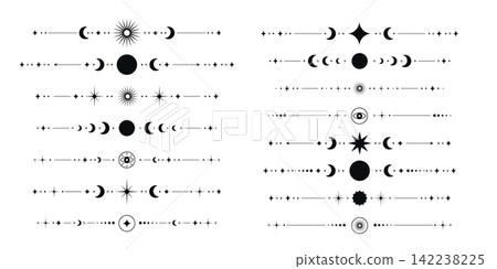 Set of black tarot dividers with moon stars sun and celestial symbols Set of black tarot dividers with moon stars sun and celestial symbols 142238225
