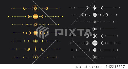 Set of gold and silver tarot dividers and separators with celestial symbols Set of gold and silver tarot dividers and separators with celestial symbols 142238227