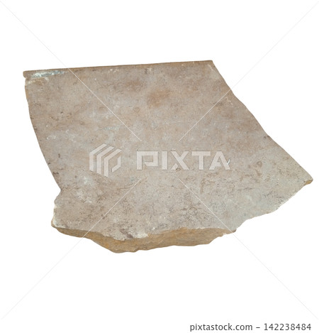 Flat irregular shaped piece of light grey sandstone paving rock isolated on a white background natural material texture Flat irregular shaped piece of light grey sandstone paving rock isolated on a white background natural material texture 142238484