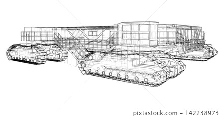 heavy machinery wireframe illustration. Vector heavy machinery wireframe illustration. Vector 142238973