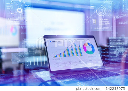 Laptop and projector on the conference room table Laptop and projector on the conference room table 142238975