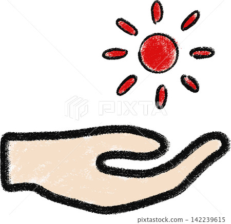 Sun on the palm of your hand - Energy icon - Hand-painted - Color Sun on the palm of your hand - Energy icon - Hand-painted - Color 142239615