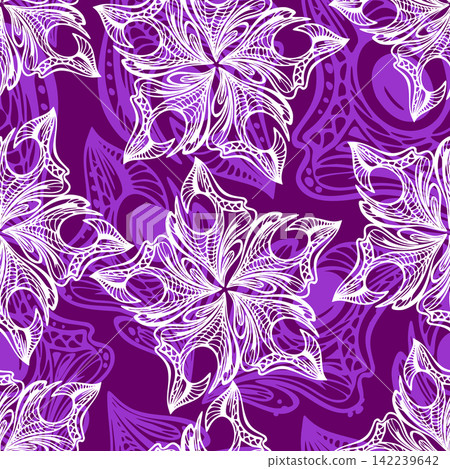 seamless white and blue pattern of abstract decorative elements on a purple background, texture, design seamless white and blue pattern of abstract decorative elements on a purple background, texture, design 142239642