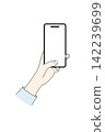 A simple color illustration of a woman's hands taking a selfie with her smartphone. 142239699