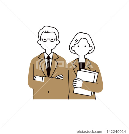 一組中老年男女CEO、主管和經理的上半身向量插圖（線條藝術）。 142240014