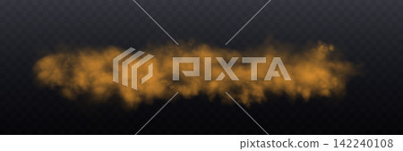 Realistic orange smoke or haze, overlay effect on a transparent background. Hot fire and flame, magic fog, vapor. Abstract vector illustration Realistic orange smoke or haze, overlay effect on a transparent background. Hot fire and flame, magic fog, vapor. Abstract vector illustration 142240108