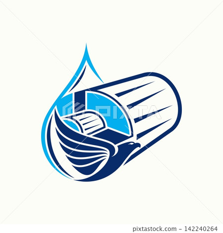 Blue eagle and paper roll drop logo for paper mill, printing industry, recycling service, packaging company, and eco friendly publication business. Blue eagle and paper roll drop logo for paper mill, printing industry, recycling service, packaging company, and eco friendly publication business. 142240264