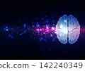 Abstract connected brain network flowing into a blue light background for artificial intelligence concept. illustration vector design 142240349