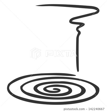 Line drawing of a mosquito coil emitting smoke. Line drawing of a mosquito coil emitting smoke. 142240667
