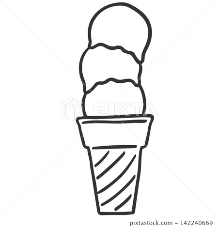 Line art illustration of a three-scoop ice cream cone. Line art illustration of a three-scoop ice cream cone. 142240669