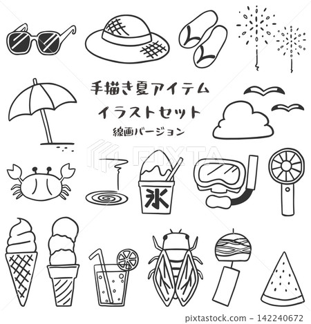 可愛的手繪夏季物品插畫集(線稿) 可愛的手繪夏季物品插畫集(線稿) 142240672