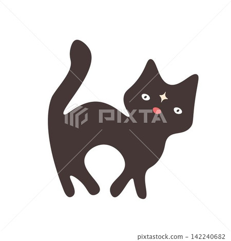 Black cat with a star. Cute spooky Halloween element in flat style Black cat with a star. Cute spooky Halloween element in flat style 142240682