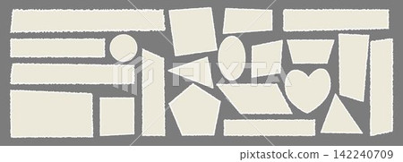 Set of torn empty pieces paper sheets with jagged edges. Scraps of paper. Shredded material of different shapes Set of torn empty pieces paper sheets with jagged edges. Scraps of paper. Shredded material of different shapes 142240709