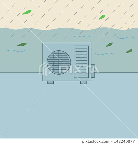 簡單示意圖,展示了空調室外機因暴雨、洪水或水災而浸入水中的情況。 簡單示意圖,展示了空調室外機因暴雨、洪水或水災而浸入水中的情況。 142240877