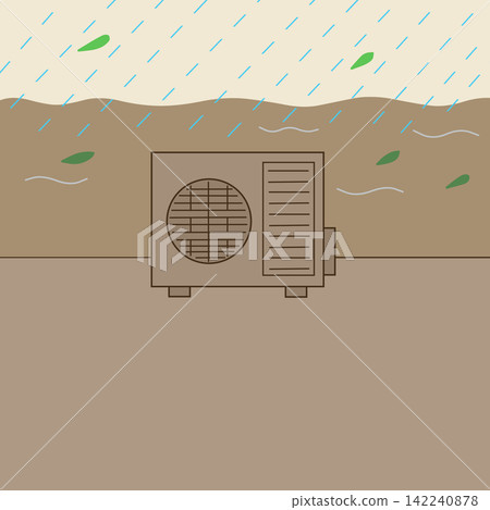 Simple illustration of an air conditioner's outdoor unit submerged in water due to heavy rain, floods, or water damage. Simple illustration of an air conditioner's outdoor unit submerged in water due to heavy rain, floods, or water damage. 142240878