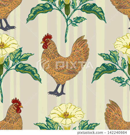 seamless pattern with colorful rooster seamless pattern with colorful rooster 142240984