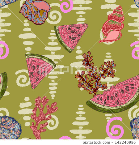 seamless pattern with watermelon and hearts seamless pattern with watermelon and hearts 142240986