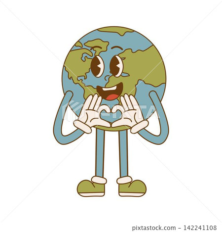Earth Day. Cartoon cute earth planet character in retro style. Environmental eco concept Earth Day. Cartoon cute earth planet character in retro style. Environmental eco concept 142241108