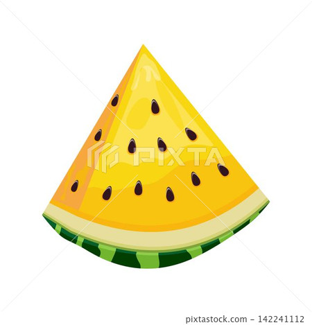 ellow Watermelon slice. Fruit illustration for farm market menu. Healthy food design 142241112