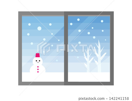 雪人與冬日窗景插圖 雪人與冬日窗景插圖 142241158
