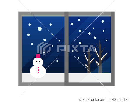雪人與冬日窗景插圖 142241183