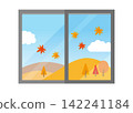 Autumn leaves and window view illustration 142241184