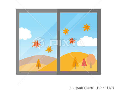 Autumn leaves and window view illustration Autumn leaves and window view illustration 142241184