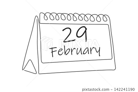 Loose-leaf calendar continuous line drawing. Calendar page 29 February, month 2024 or 2028 and 366 days. 29th Day of february, today one extra sale day Loose-leaf calendar continuous line drawing. Calendar page 29 February, month 2024 or 2028 and 366 days. 29th Day of february, today one extra sale day 142241190