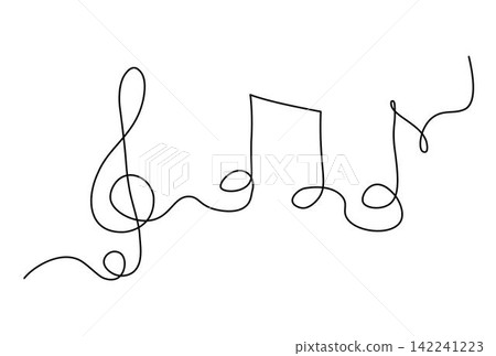 One continuous line drawing of musical notes. Minimalist music symbol or logo. Musical concept One continuous line drawing of musical notes. Minimalist music symbol or logo. Musical concept 142241223