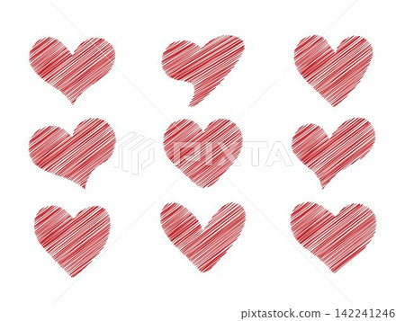 Red hearts with trendy scribble texture. Set of love symbol for web site logo, mobile app UI design. Design elements for Valentine's day Red hearts with trendy scribble texture. Set of love symbol for web site logo, mobile app UI design. Design elements for Valentine's day 142241246