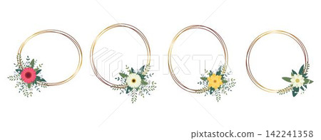Set of gold circle frame with arrangement. Perfect for wedding invitation cards, luxury templates Set of gold circle frame with arrangement. Perfect for wedding invitation cards, luxury templates 142241358
