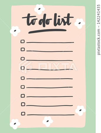 To do list template decorated by cute flower. Cute design of schedule, daily planner or checklist. Vector hand-drawn illustration. Perfect for planning, notes and self-organization. To do list template decorated by cute flower. Cute design of schedule, daily planner or checklist. Vector hand-drawn illustration. Perfect for planning, notes and self-organization. 142241435