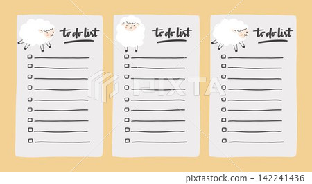 Set collection of to do list template decorated by cute sheep. Cute design of schedule, daily planner or checklist. Perfect for planning, notes and self-organization. Set collection of to do list template decorated by cute sheep. Cute design of schedule, daily planner or checklist. Perfect for planning, notes and self-organization. 142241436