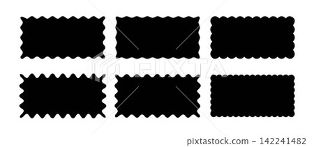 Set of rectangle shape frames with zigzag edge. Uneven zigzag rectangular shapes. Jagged rectangle. Isolated elements for design of text box, badge, banner Set of rectangle shape frames with zigzag edge. Uneven zigzag rectangular shapes. Jagged rectangle. Isolated elements for design of text box, badge, banner 142241482