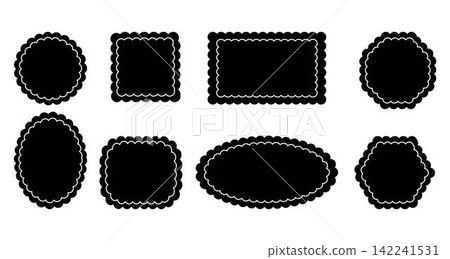 Retro design elements scalloped frames. Scalloped edge rectangle, star, ellipse, circle and square shapes Retro design elements scalloped frames. Scalloped edge rectangle, star, ellipse, circle and square shapes 142241531