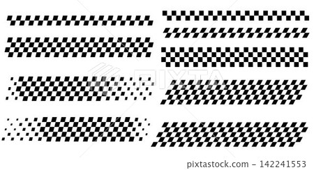 Race flag lines. Car race grid pattern.Black and white checker finish ribbon. Vector illustration isolated on white background. Rally border texture. Wavy checker lines. Chess graphic design element. Race flag lines. Car race grid pattern.Black and white checker finish ribbon. Vector illustration isolated on white background. Rally border texture. Wavy checker lines. Chess graphic design element. 142241553