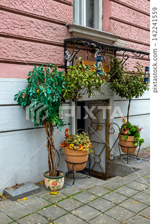 Cafe entrance on street Cafe entrance on street 142241559