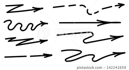 Dotted arrow icons, black dot direction symbol, dotted pointer, zig zag, curvy arrow right direction. Vector flat set arrow Dotted arrow icons, black dot direction symbol, dotted pointer, zig zag, curvy arrow right direction. Vector flat set arrow 142241659