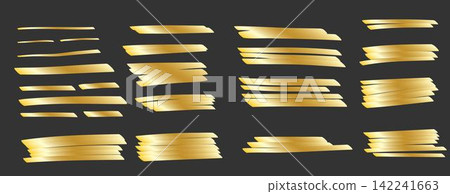 Set of hand drawn scribble marker gold line. Sloppy hatching, highlighter for trend modern design. Scratch texture sketchy graphic design element. Template vector illustration Set of hand drawn scribble marker gold line. Sloppy hatching, highlighter for trend modern design. Scratch texture sketchy graphic design element. Template vector illustration 142241663