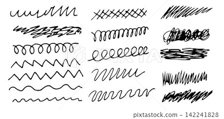 Scribbles and sketches, marker line set. Hand drawn abstract doodle pencil scratch mark for your design 142241828