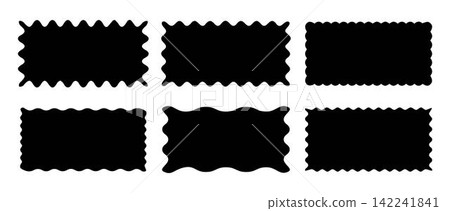 Set of rectangle shape frames with zigzag edge. Uneven zigzag rectangular shapes. Jagged rectangle. Isolated elements for design of text box, badge, banner Set of rectangle shape frames with zigzag edge. Uneven zigzag rectangular shapes. Jagged rectangle. Isolated elements for design of text box, badge, banner 142241841
