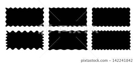 Set of rectangle shape frames with zigzag edge. Uneven zigzag rectangular shapes. Jagged rectangle. Isolated elements for design of text box, badge, banner Set of rectangle shape frames with zigzag edge. Uneven zigzag rectangular shapes. Jagged rectangle. Isolated elements for design of text box, badge, banner 142241842
