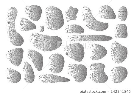 Set of shapes with gradient noise. Round grainy textures of liquid forms Set of shapes with gradient noise. Round grainy textures of liquid forms 142241845