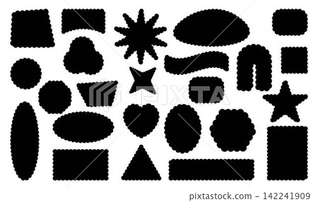 Retro design elements scalloped frames. Scalloped edge rectangle, star, ellipse, circle and square shapes Retro design elements scalloped frames. Scalloped edge rectangle, star, ellipse, circle and square shapes 142241909