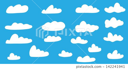 Set of of white cloud illustrations. Vector set of cartoon clouds in flat design.Cloud on the blue sky Set of of white cloud illustrations. Vector set of cartoon clouds in flat design.Cloud on the blue sky 142241941